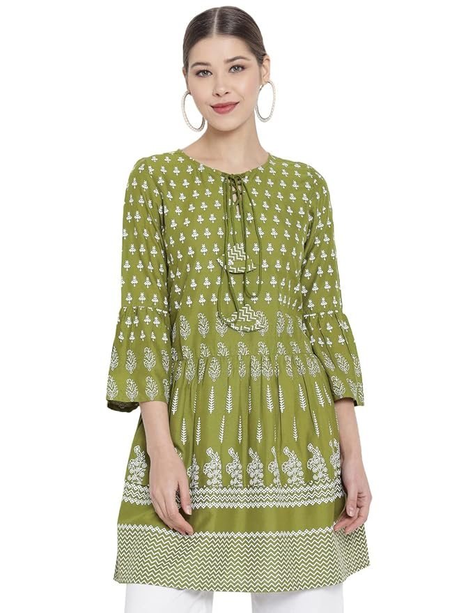 71ZwId6uZlL._SY879_.jpg Women's Rayon Floral Printed Short Kurti Tops for Women - Image 1